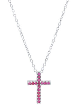 red ruby and sterling silver cross necklace