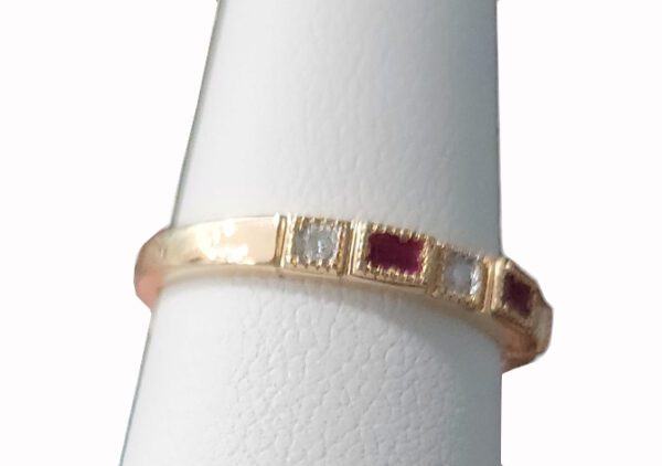 side view of ruby and diamond ring