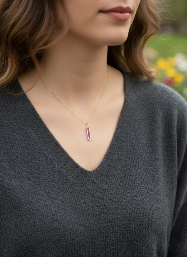 ruby and diamond necklace on model