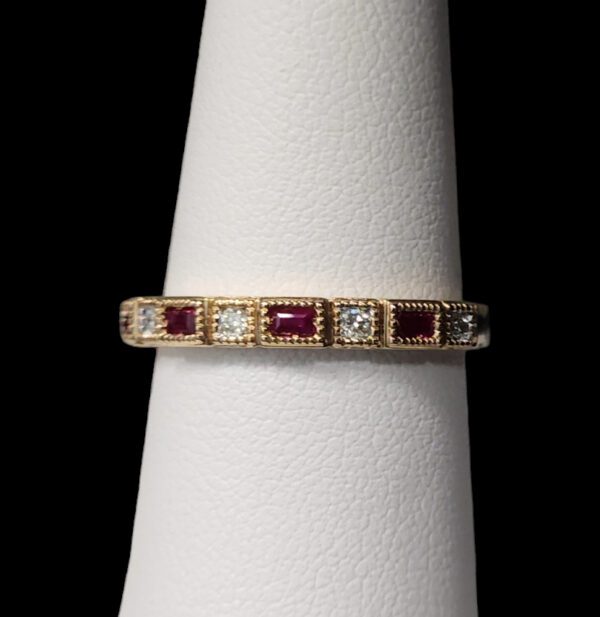 red ruby and diamond ring, size 7