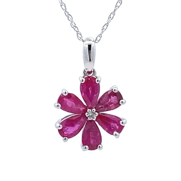 ruby flower necklace with diamond center
