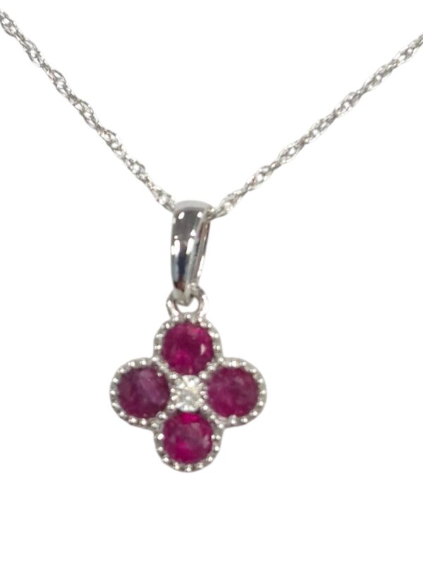 dainty diamond and ruby white gold necklace