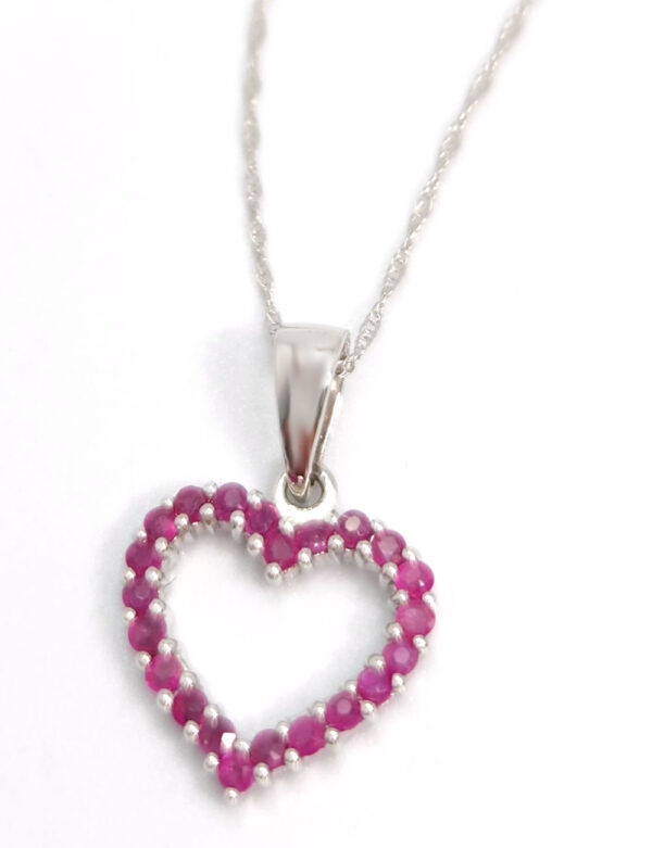 ruby heart necklace in 10K white gold