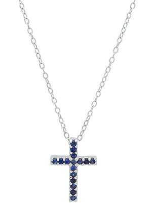 dark blue sapphire gemstones and sterling silver cross necklace