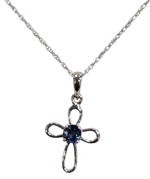 dainty sapphire and white gold cross necklace