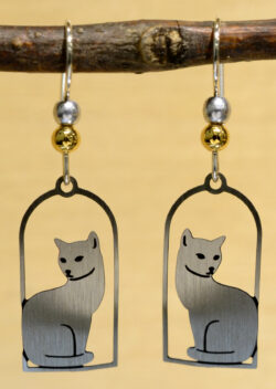 Silvertone cat in frame earrings