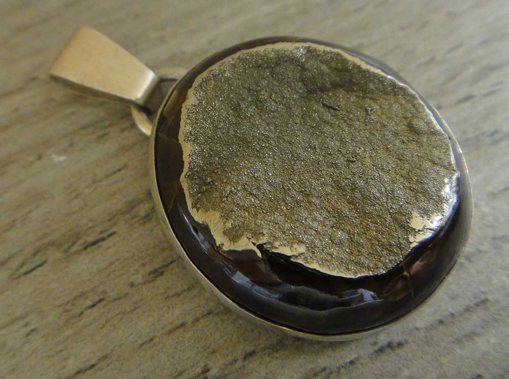 Simbircite druzy and sterling silver pendant handmade by Dale Repp in Lone Tree, Iowa