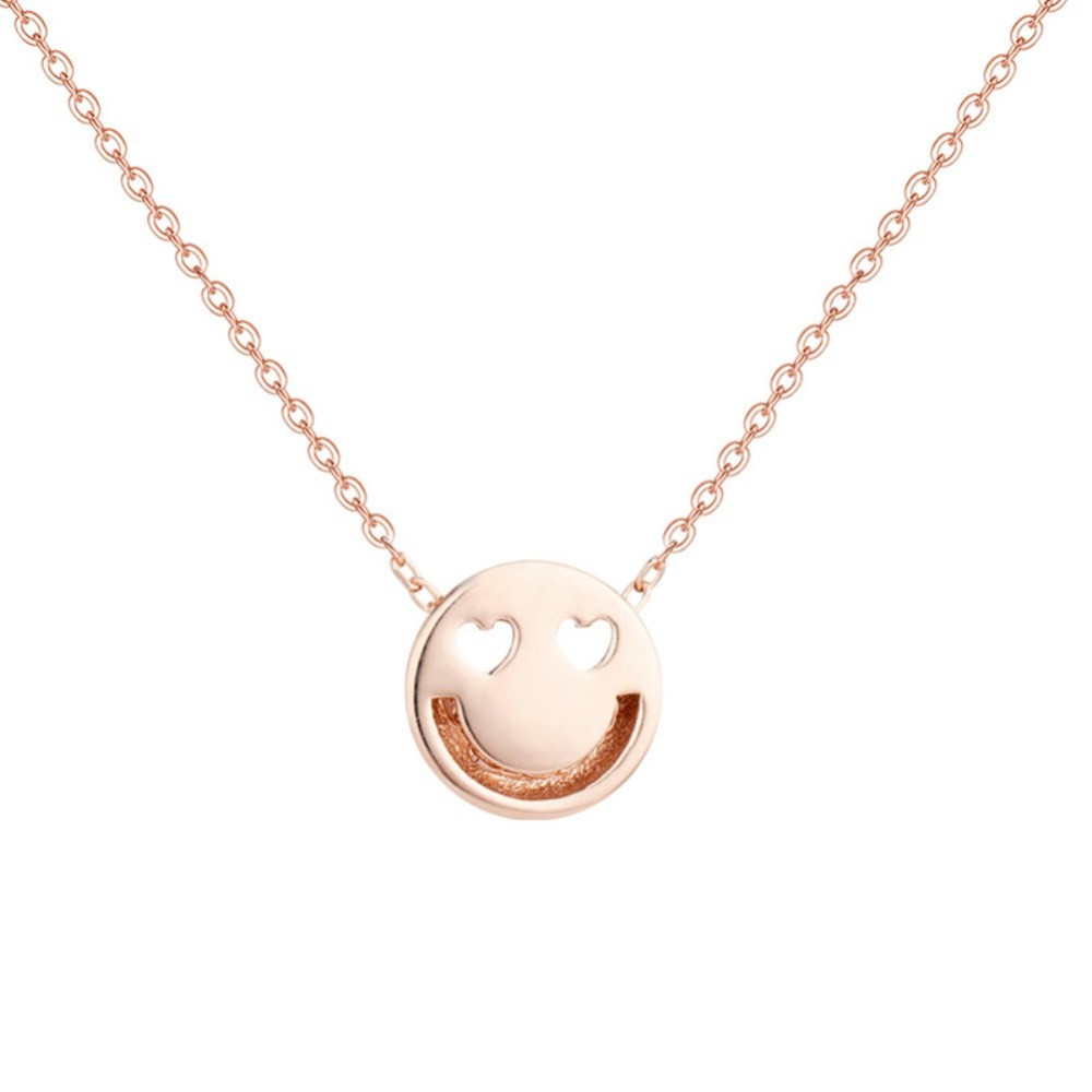 smiley face necklace with heart eyes in rose gold-plated sterling silver