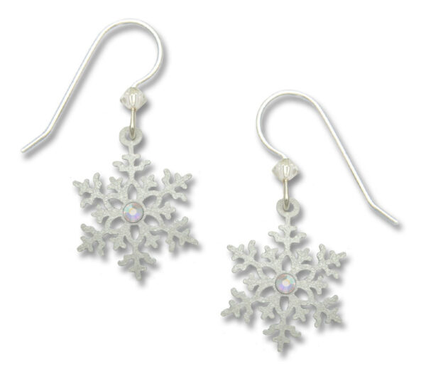 White snowflake earrings with sterling silver ear-wires