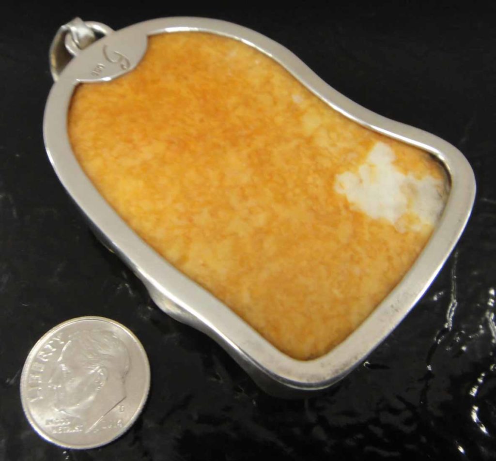 carved orange soapstone WARRIOR + .925 sterling silver pendant