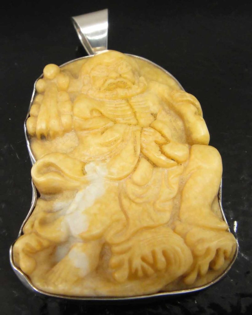 carved orange soapstone WARRIOR + .925 sterling silver pendant