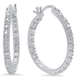 sterling silver hoop earrings with diamond accent