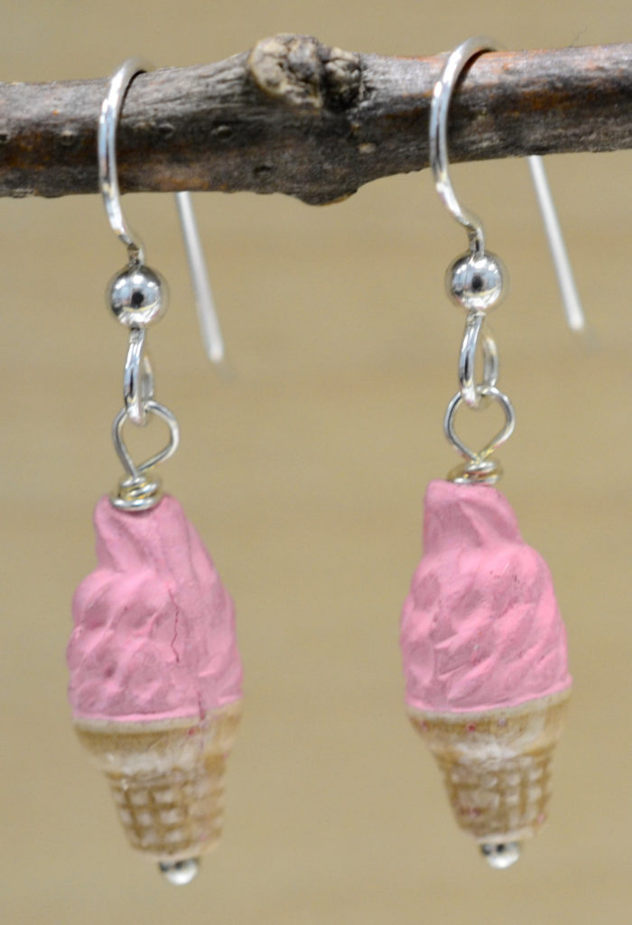 ceramic Strawberry Ice Cream Cone + sterling silver handmade beaded