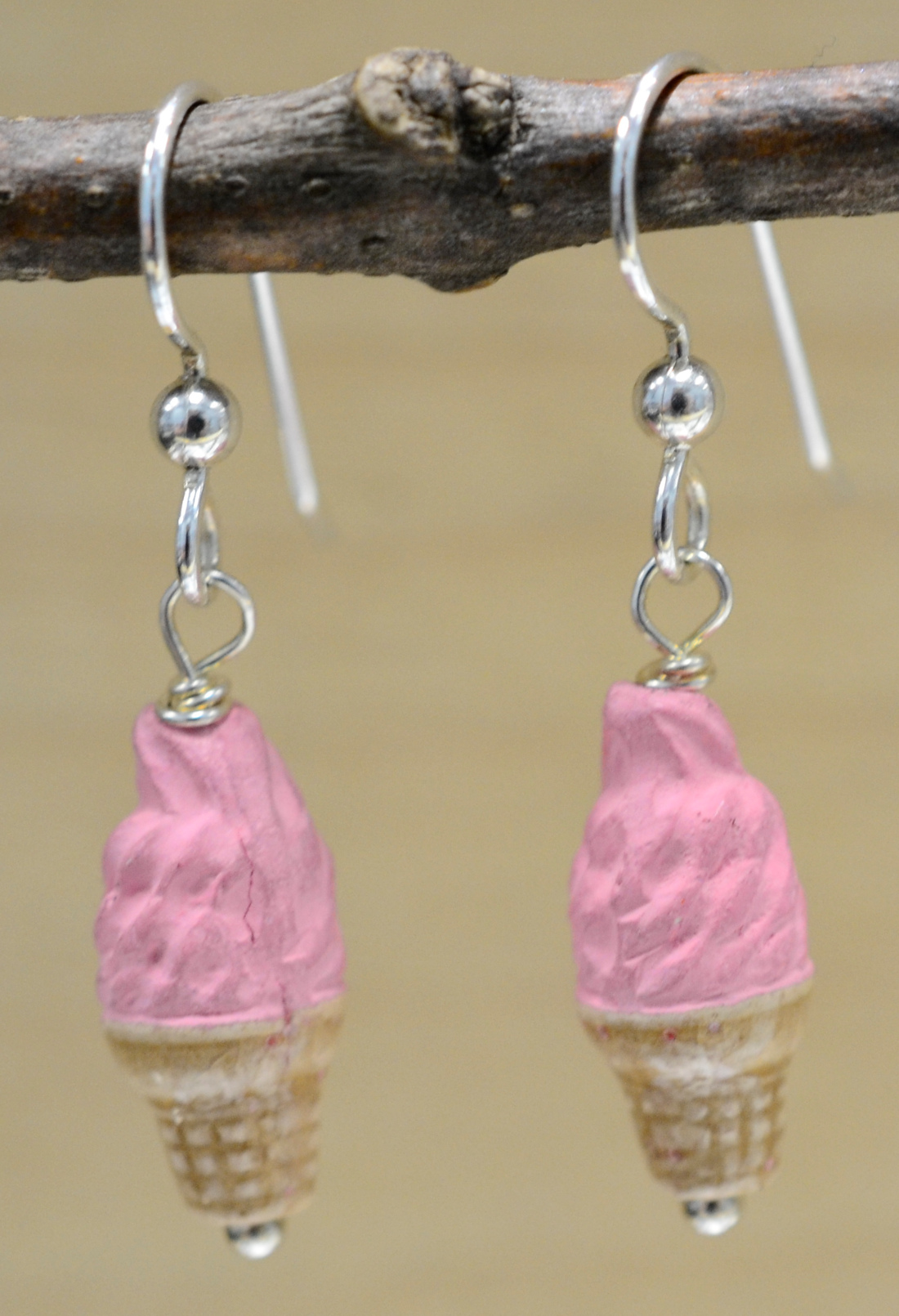 ceramic strawberry ice cream cone earrings