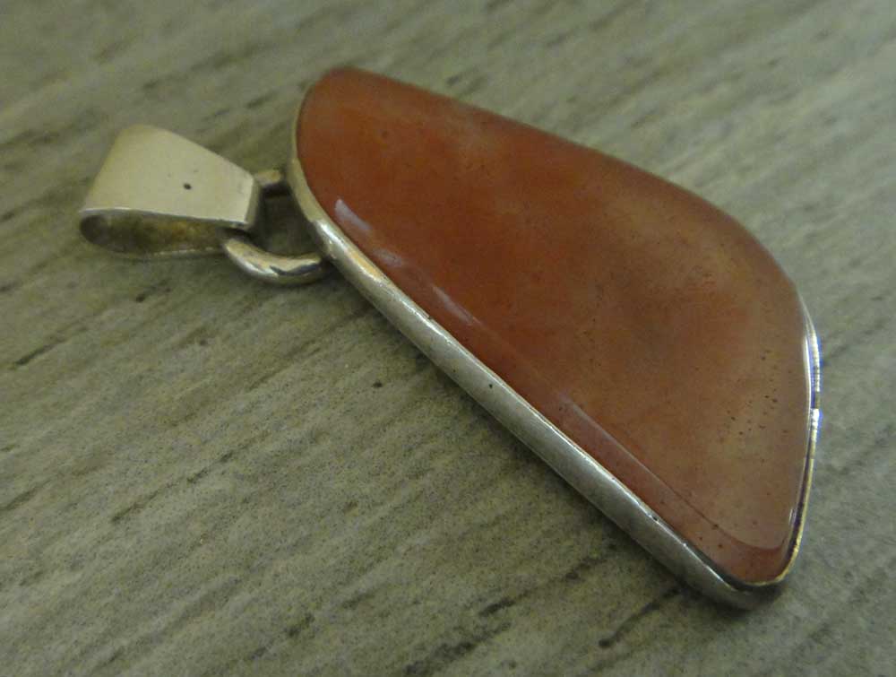 handmade strawberry moss agate and sterling silver pendant by Dale Repp