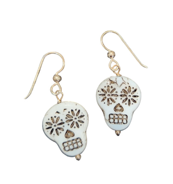 Handmade sterling silver and Czech glass sugar skull earrings