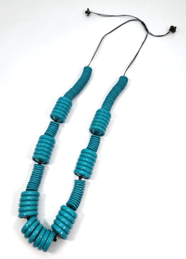 Repurposed hand dyed teal button necklace