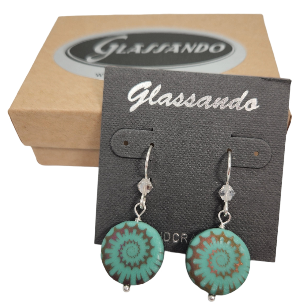 Teal spiral earrings with gift box