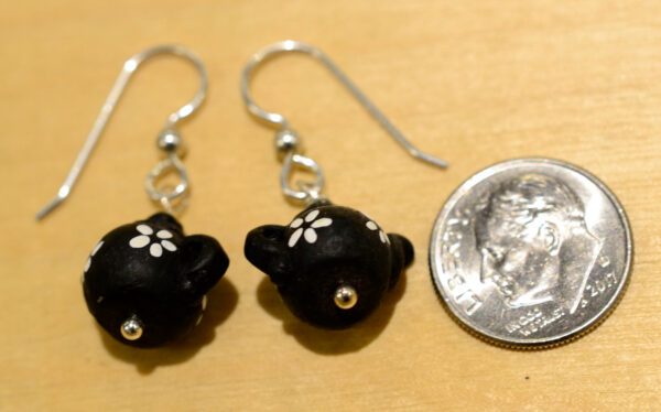 Black ceramic teapot earrings with dime