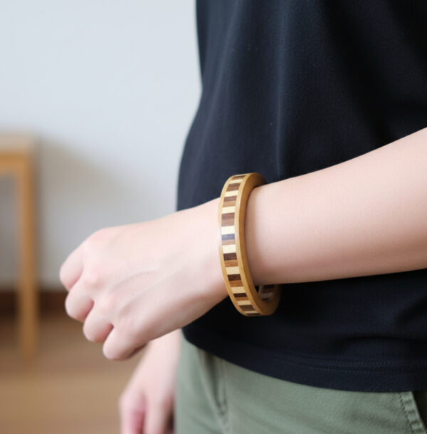 wood bangle bracelet on model