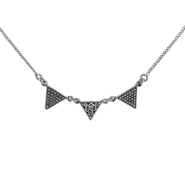 Sterling silver necklace with three small textured triangles