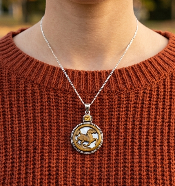 Tiger's eye horse neckalce on model