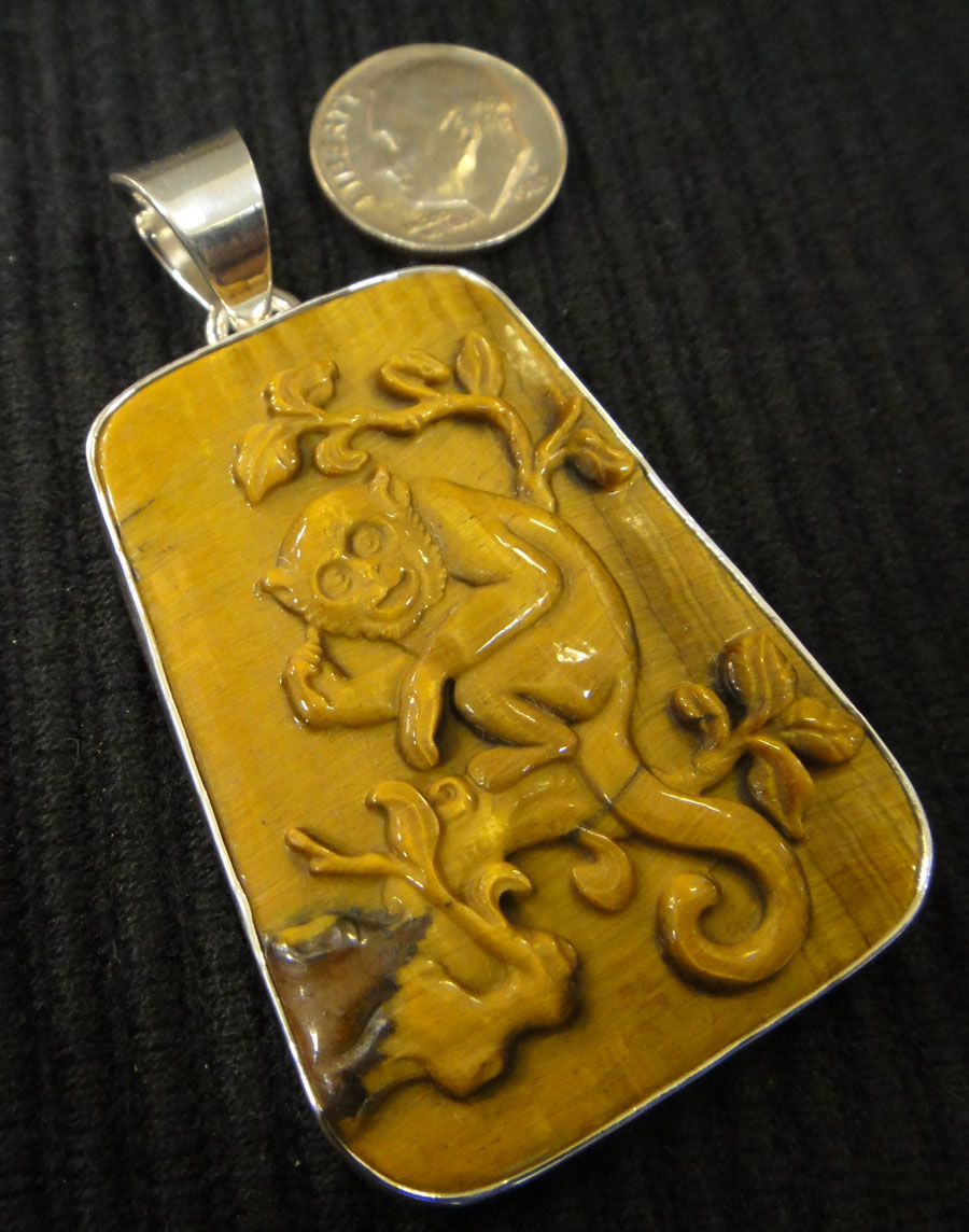 tigerseye monkey pendant in sterling silver