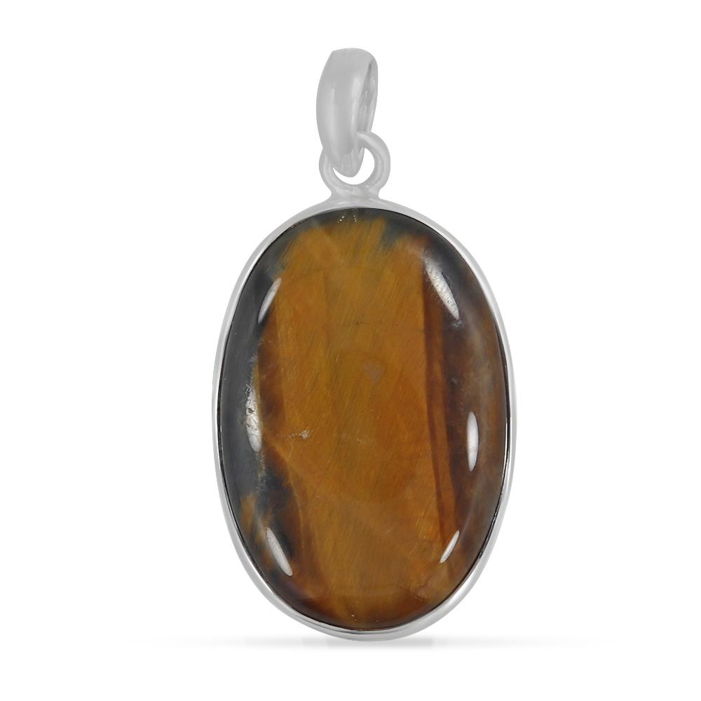 brown tiger's eye gemstone and sterling silver handmade oval pendant