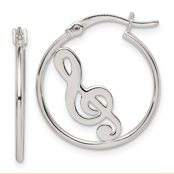 treble clef sterling silver hoop earrings