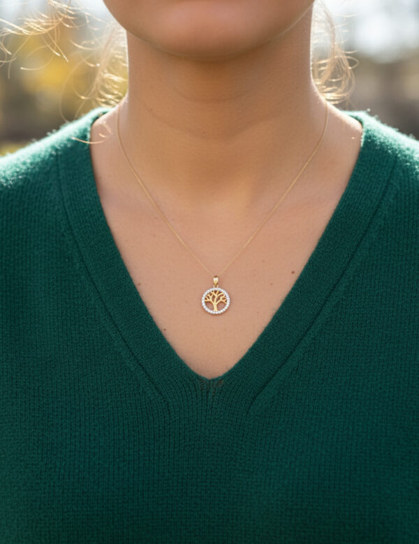 tree of life diamond necklace on model