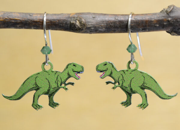 green T. rex dinosaur Sienna Sky earrings