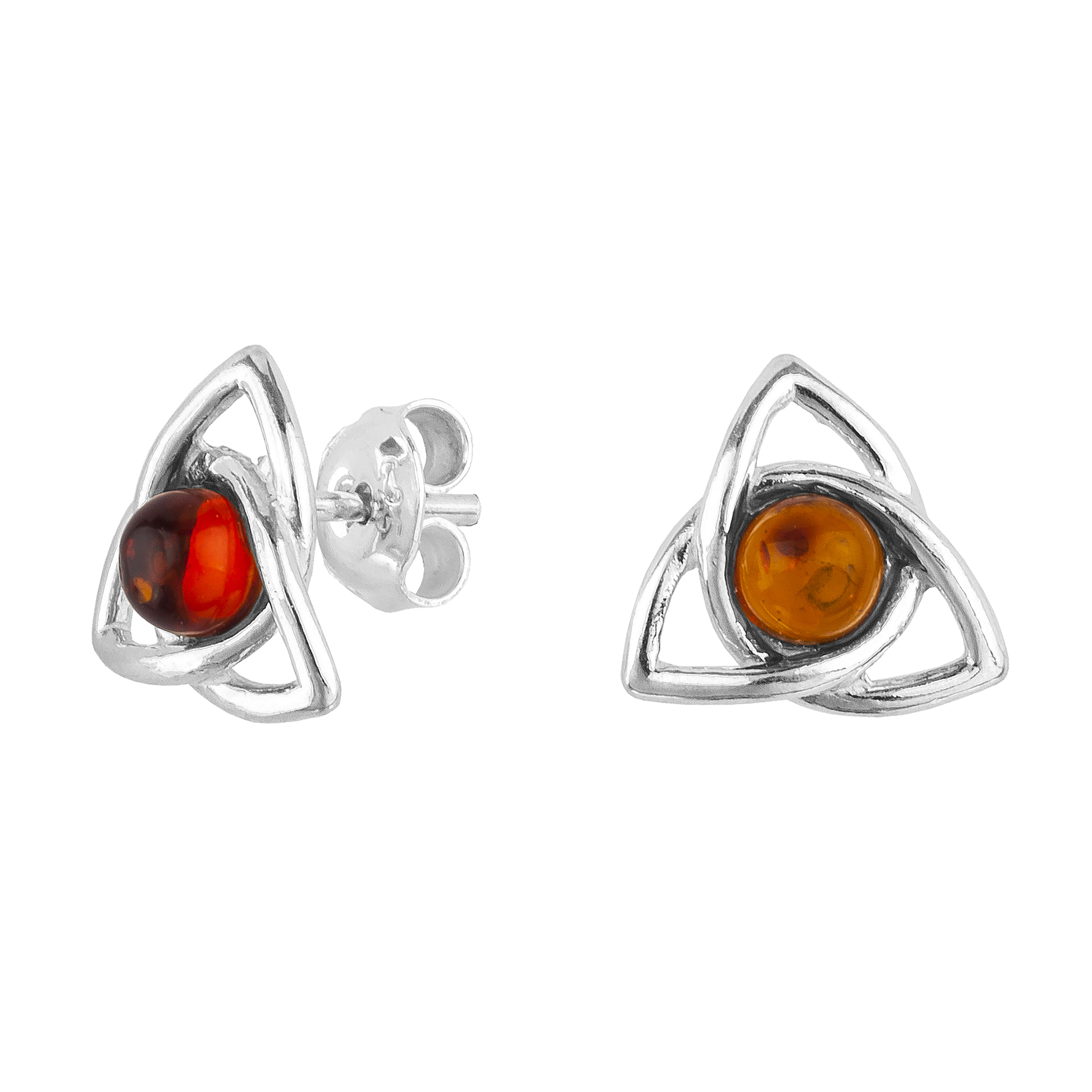 Baltic amber and sterling silve Celtic Knot stud earrings