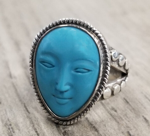 turquoise face and sterling silver ring