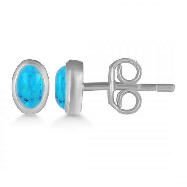 turquoise and sterling silver petite oval stud earrings
