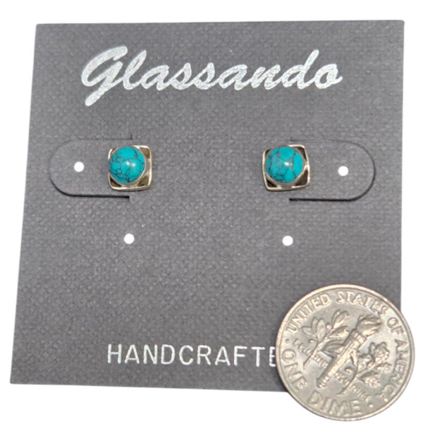 turquoise stud earrings with dime for size comparison