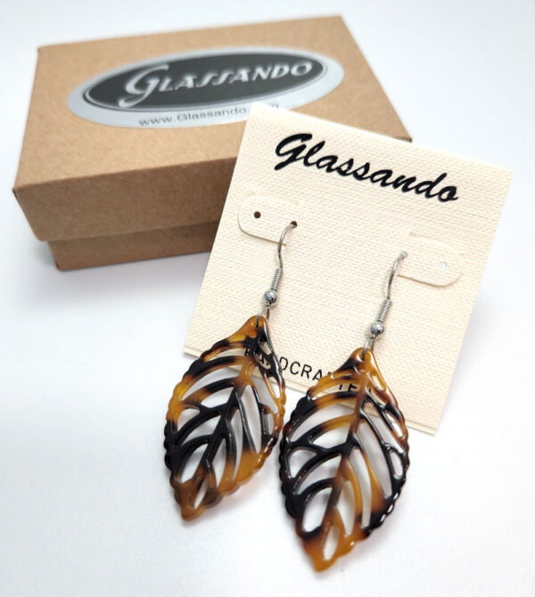 tortoise shell color resin leaf earrings with stainless steel earwires