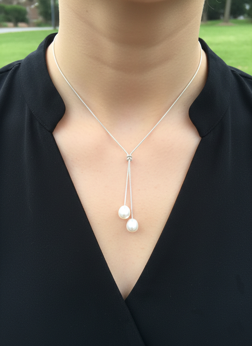 sterling silver and two pearl necklace on woman