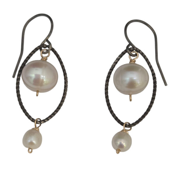 double pearl and oxidized sterling silver earrings