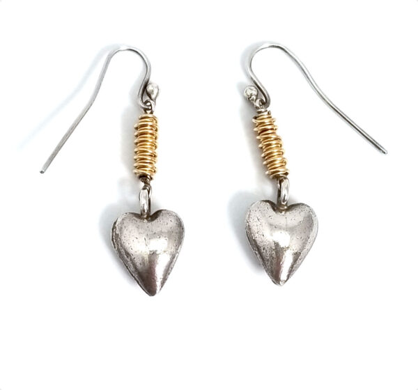 two tone dangle heart earrings