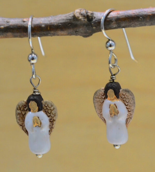 handmade white ceramic angel earrings