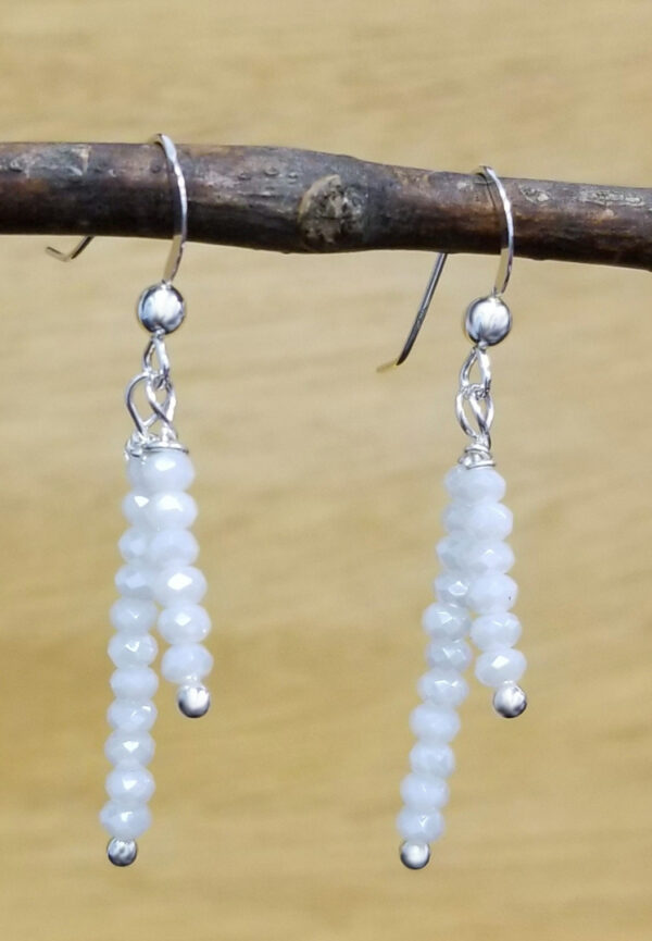 white beaded dangle earrings with sterling silver ear-wires