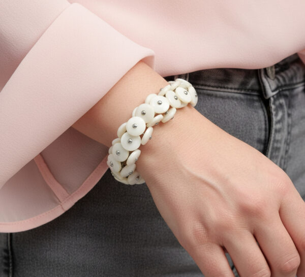 Vintage boot button bracelet on model
