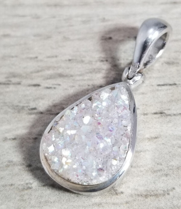 white druzy sterling silver pendant