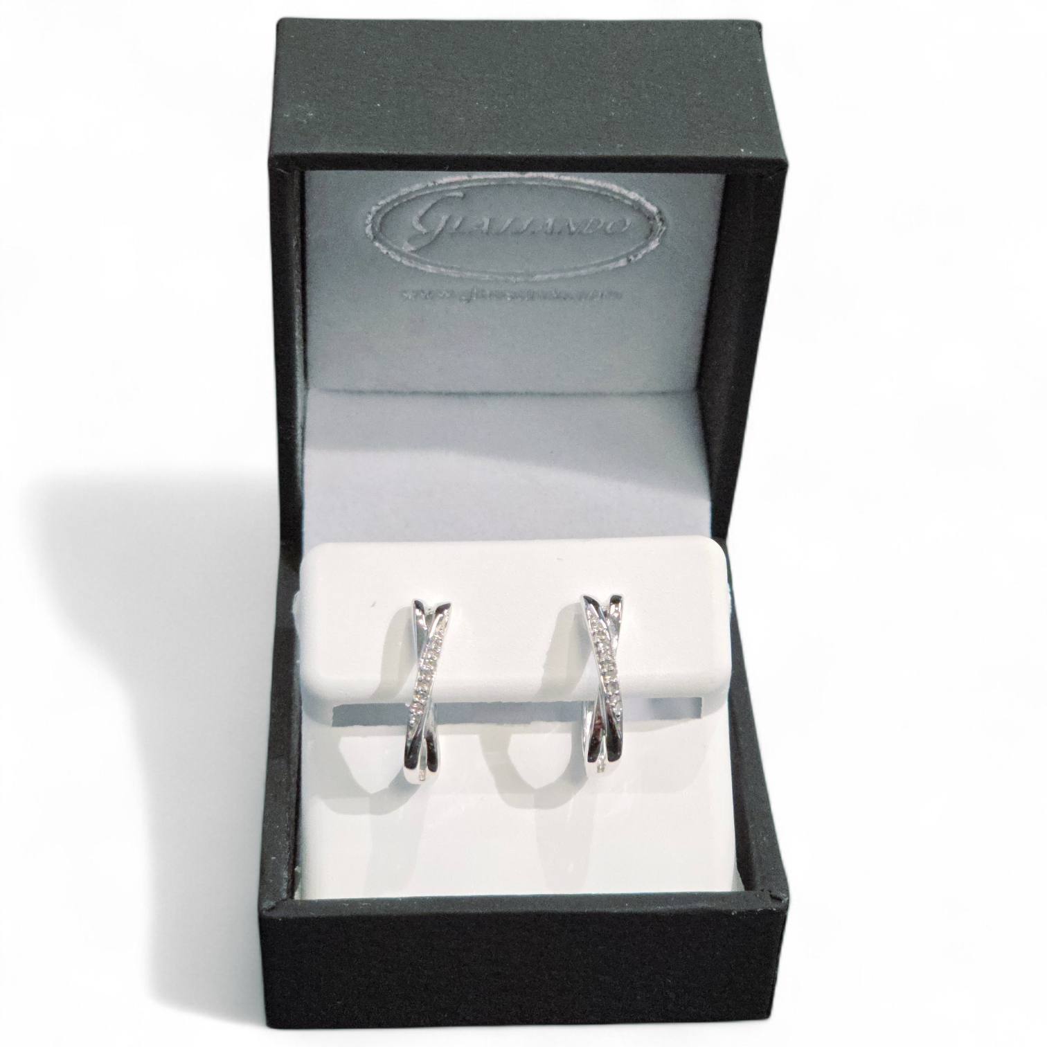 diamond and white gold hoop earrings in gift box
