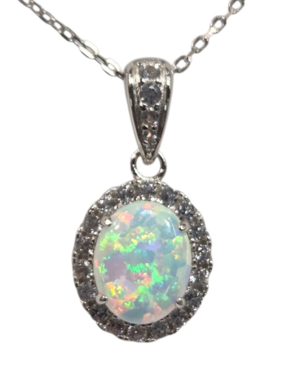 created white opal necklace with cubic zirconia accents