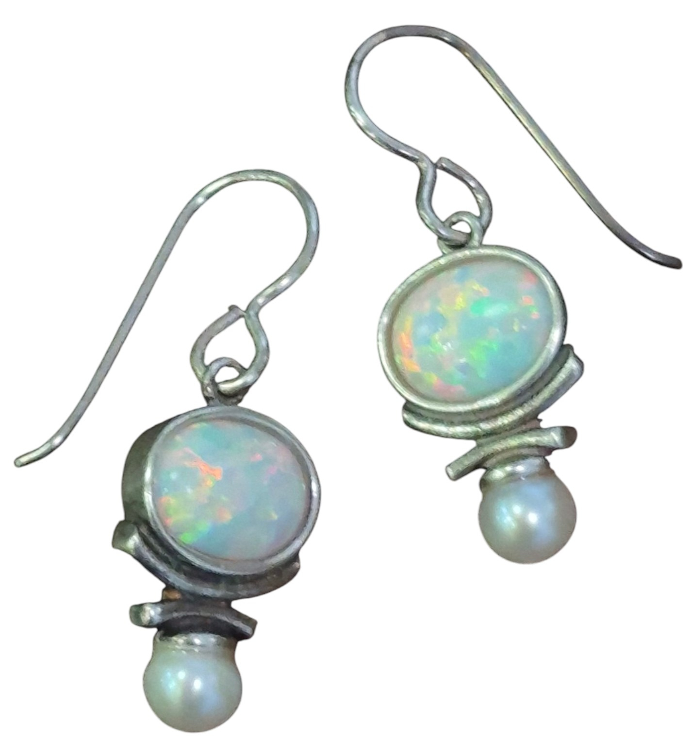 created white opal and fresh water pearl earrings