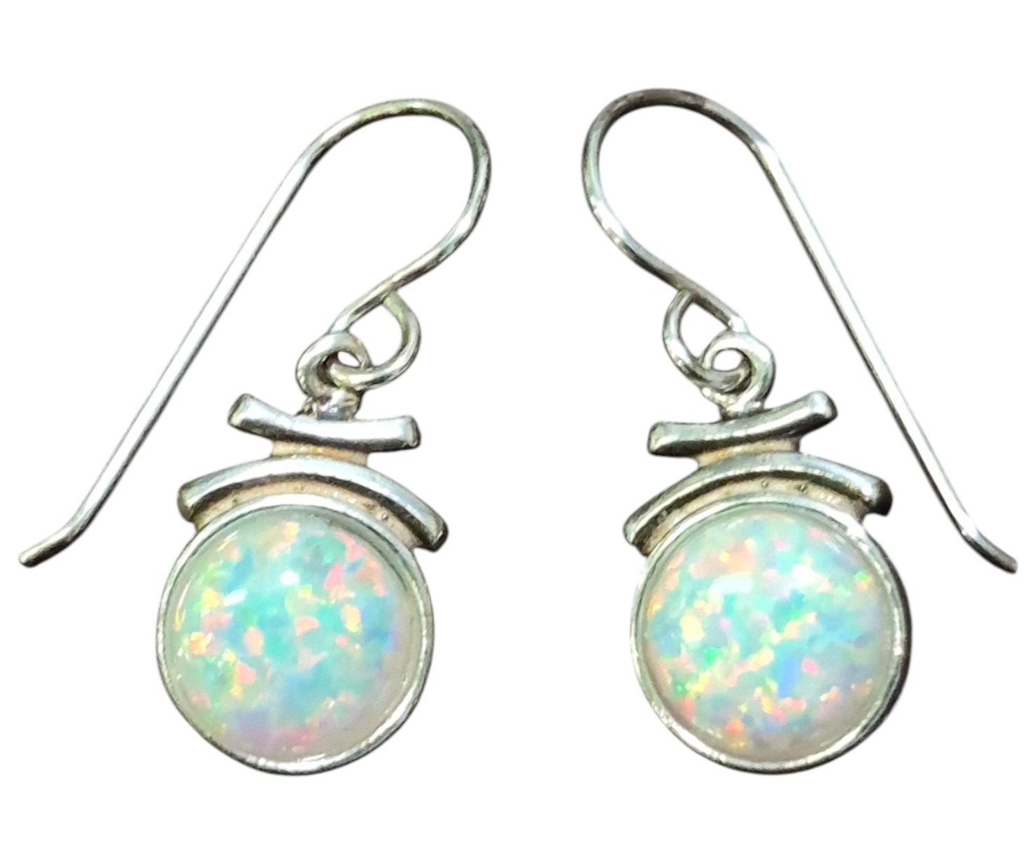 created white opal and sterling silver earrings