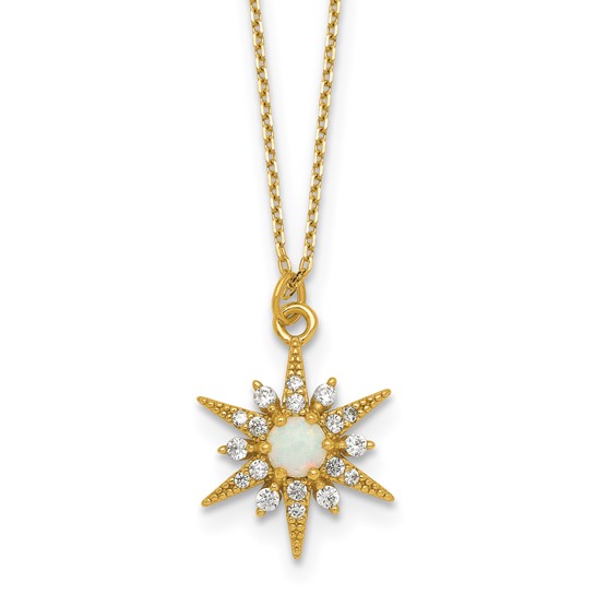 created white opal and cubic zirconia gold-plated sterling silver star necklace