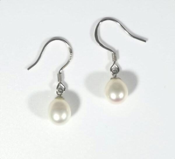 white fresh water pearl and sterling silver drop earrings