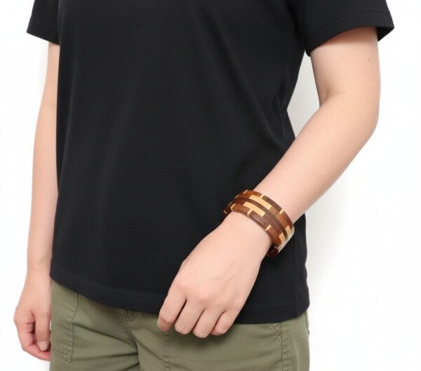 wide wood bangle on model